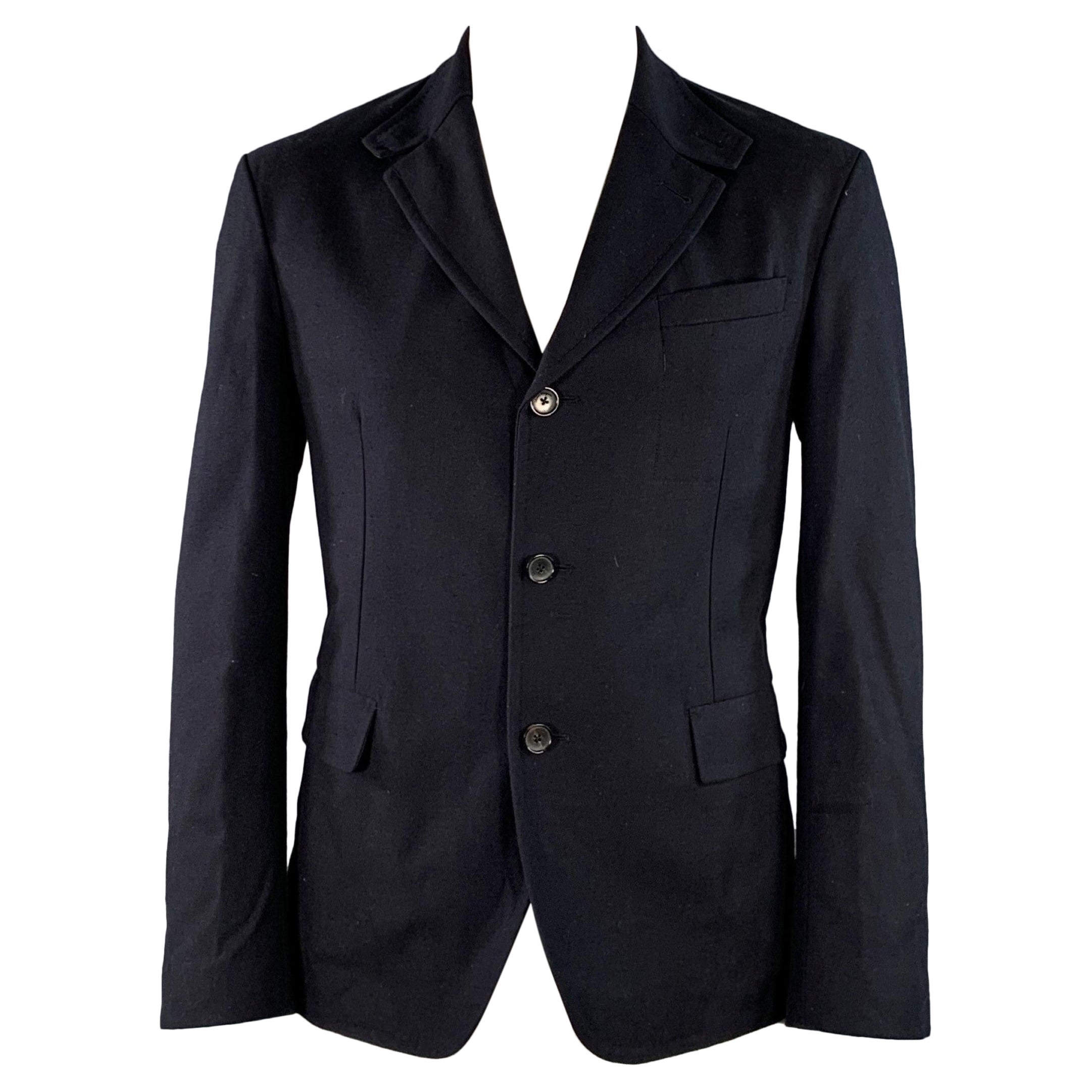 SALVATORE FERRAGAMO Size 42 Navy Twill Virgin Wool Cotton Sport Coat For Sale