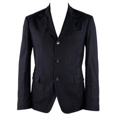 SALVATORE FERRAGAMO Size 42 Navy Twill Virgin Wool Cotton Sport Coat