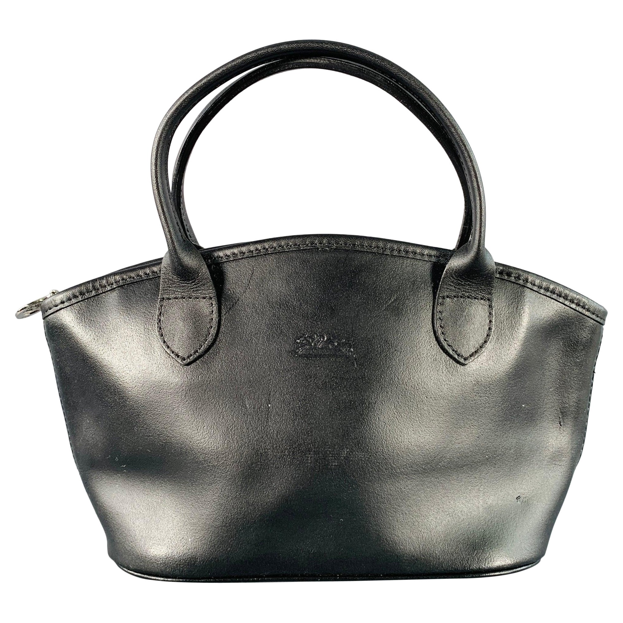 LONGCHAMP Black Canvas Faux Leather Shoulder Handbag For Sale