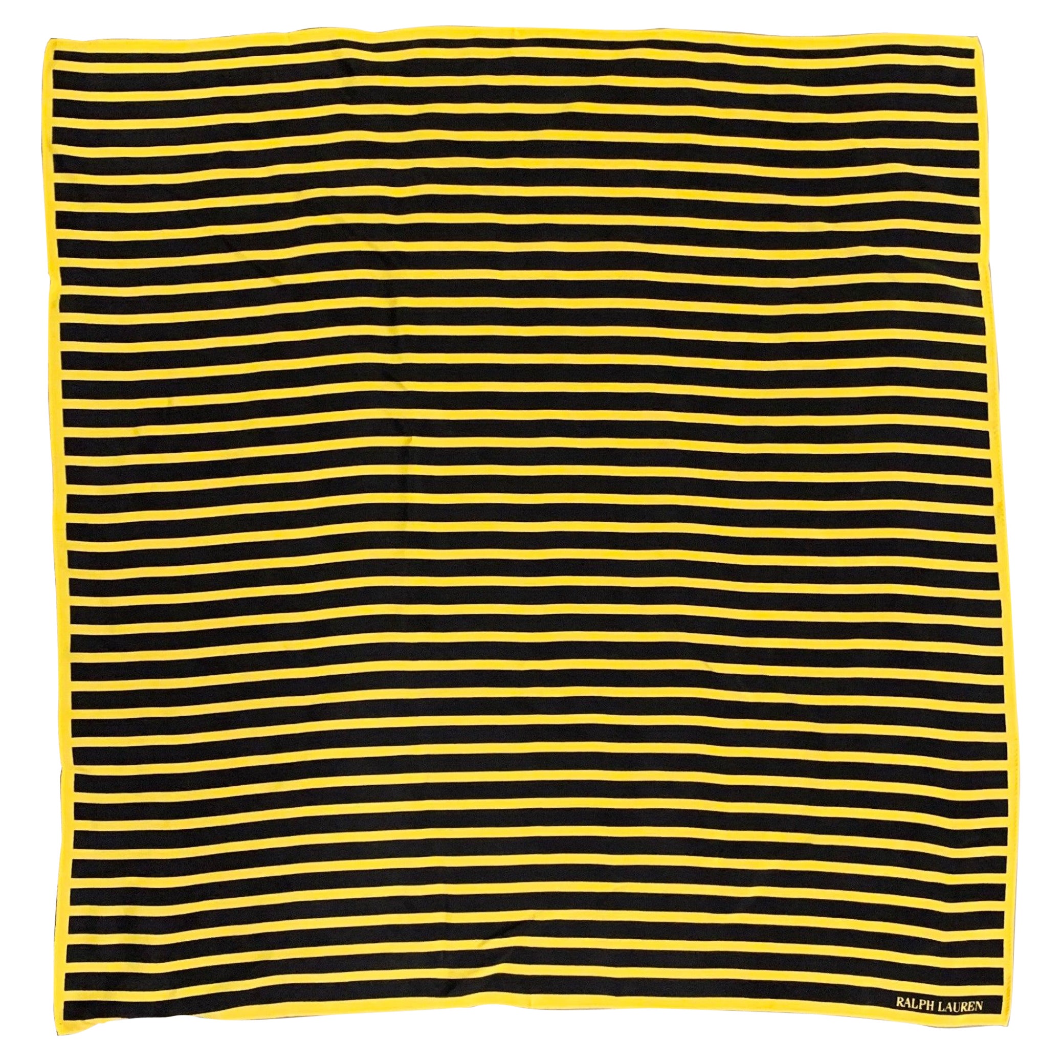 RALPH LAUREN COLLECTION Sciarpa quadrata in seta a righe giallo-marino in vendita