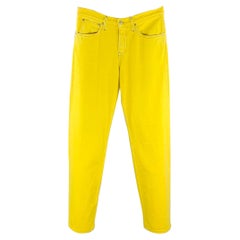 HELMUT LANG Taille 30 Masc Lo Easy Yellow Contrast Stitch Cotton Zip Fly Jeans