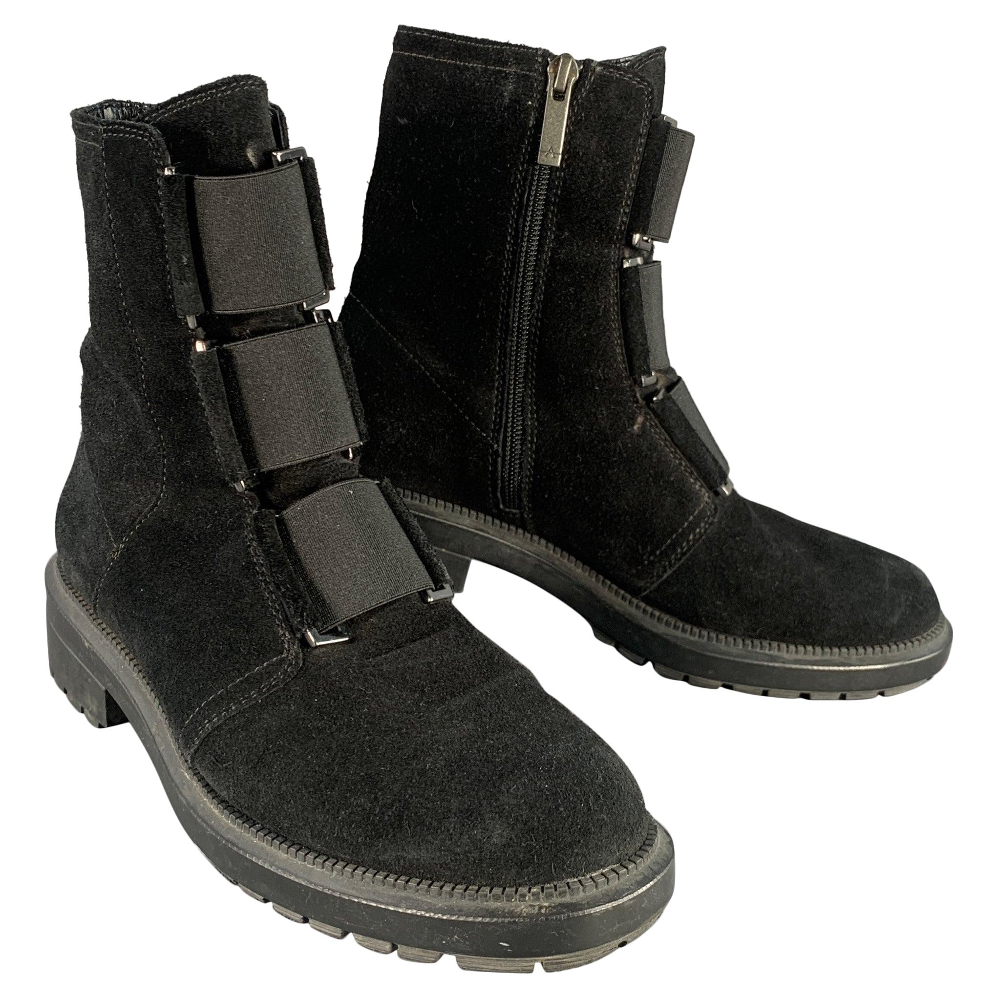 AQUATALIA Size 7.5 Black Suede Elastic Side Zipper Ankle Boots For Sale
