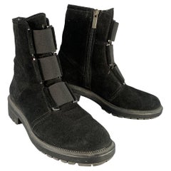 AQUATALIA Size 7.5 Black Suede Elastic Side Zipper Ankle Boots