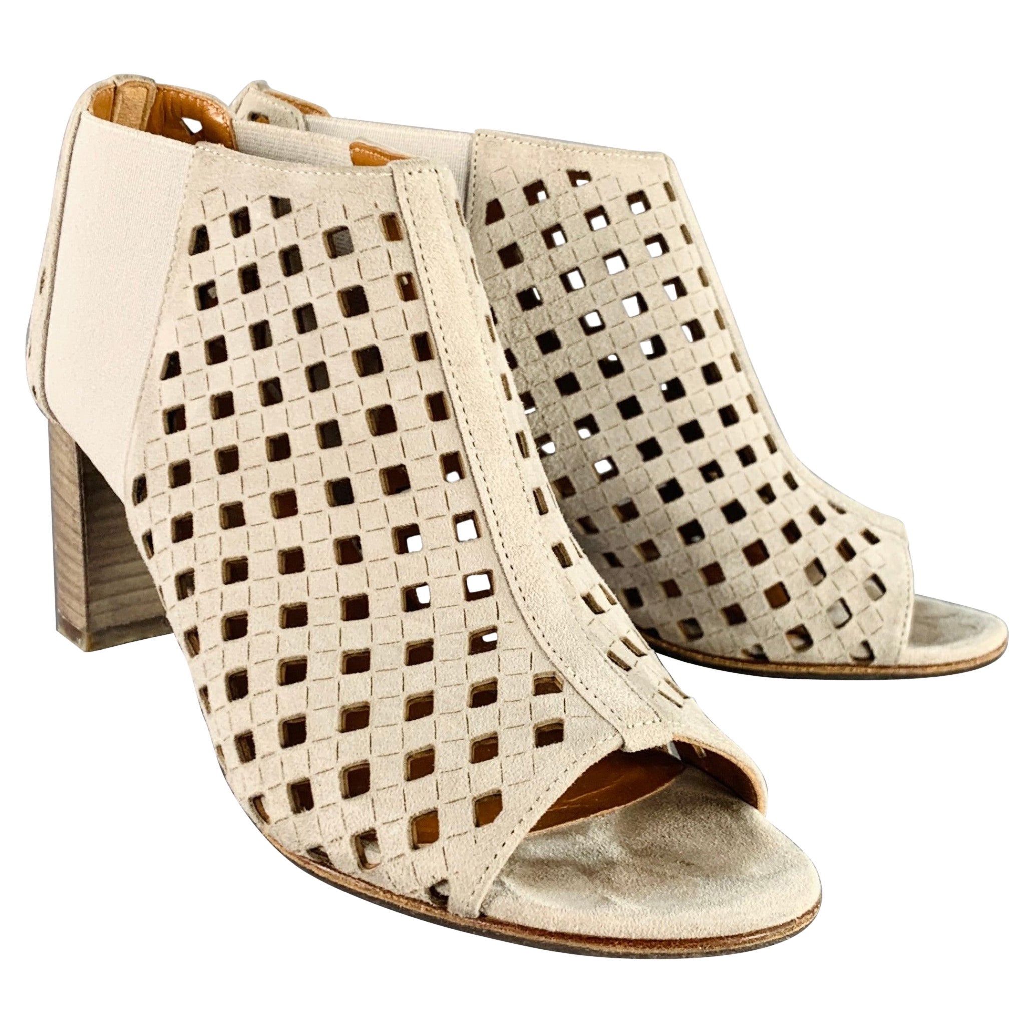 AQUATALIA Size 7.5 Grey Perforated Suede Peep Toe Boots For Sale