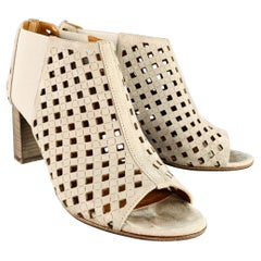 AQUATALIA Size 7.5 Grey Perforated Suede Peep Toe Boots
