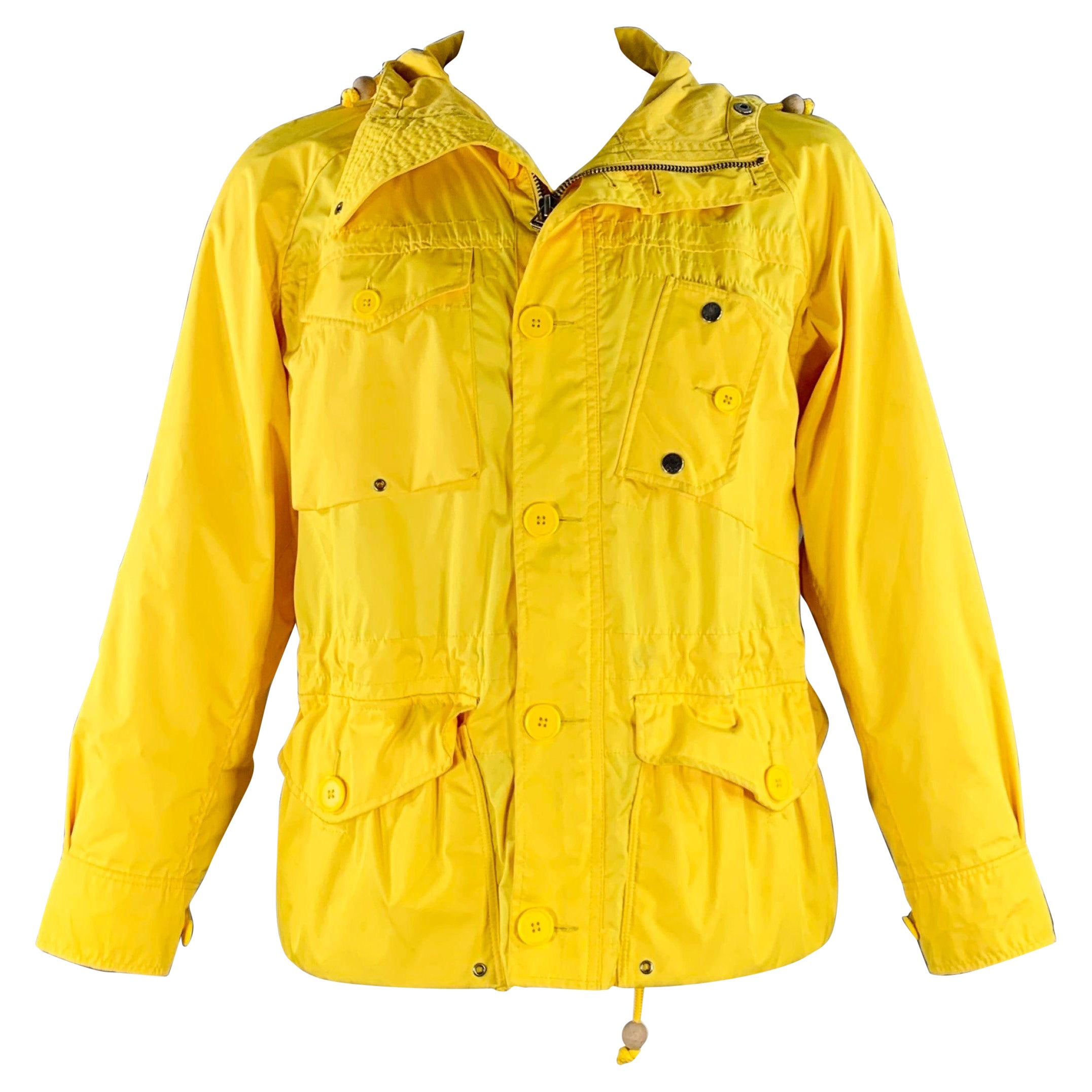 RALPH LAUREN Size L Yellow Polyester Hooded Utility Jacket For Sale