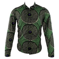 Burberry Prorsum Taille S Chemise en coton à manches longues à motif géométrique vert et noir