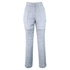 ELIE TAHARI Taille 4 Pantalon décontracté à devant plat en lin mélangé bleu chiné