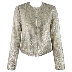ALICE + OLIVIA Size S Silver Polyester Sequined Stripe Jacket Blazer