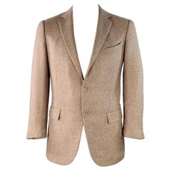 ERMENEGILDO ZEGNA Size 42 Beige Taupe Herringbone Cashmere Silk Sport Coat
