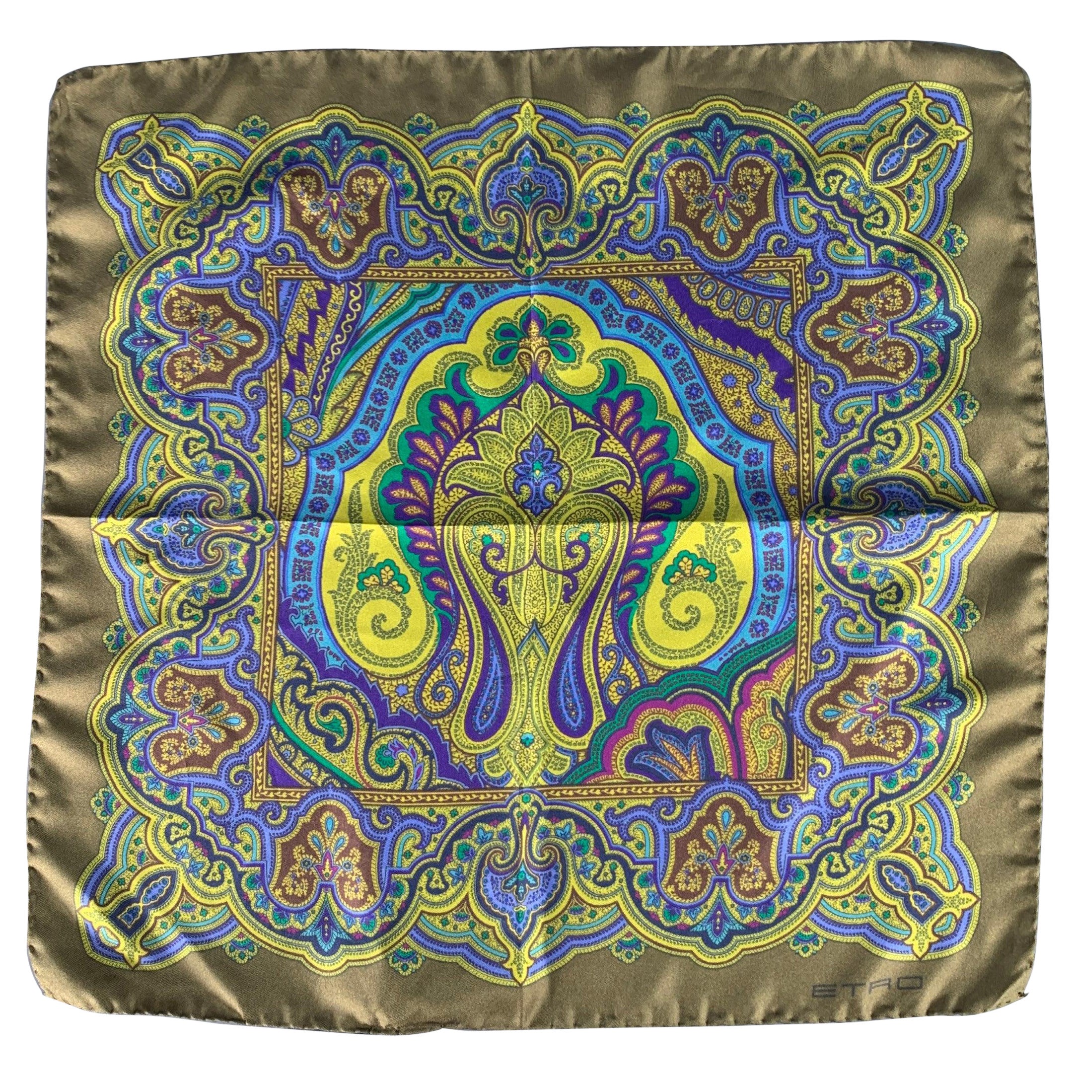 ETRO Multi Color Paisley Silk Pocket Square For Sale