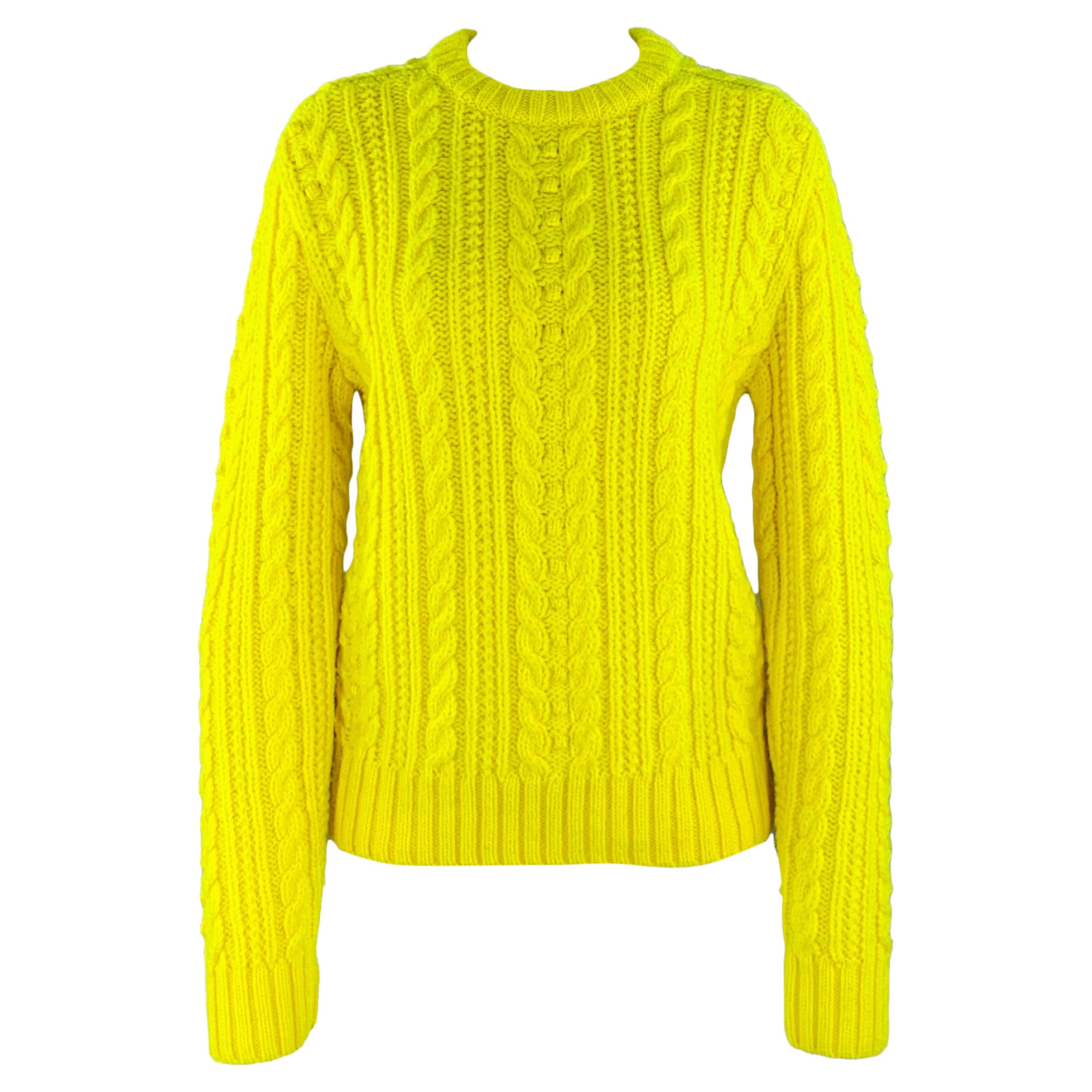 PHILOSOPHY di LORENZO SERAFINI Size S Yellow Cable Knit Crew Neck Sweater For Sale