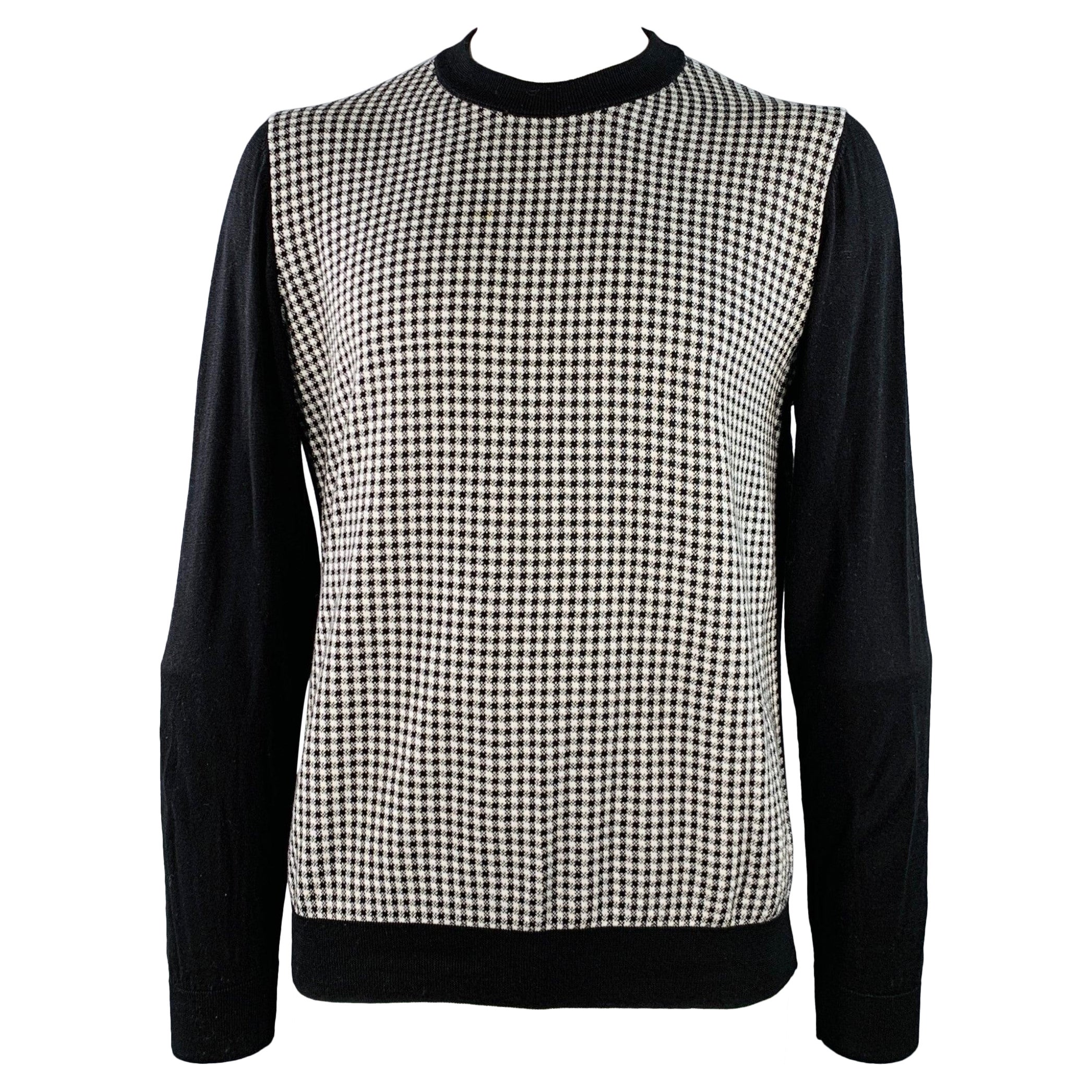 HUGO BOSS Size XL Black White Houndstooth Cotton Crew Neck Pullover For Sale