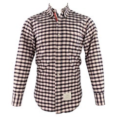 THOM BROWNE Größe S Weiß Schwarz Rot Oxford Kariertes Langarmhemd aus Baumwolle