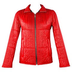 PRADA Size 42 Red Quilted Nylon Zip Up Jacket