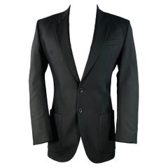 JOHN GALLIANO Size 40 Black Rhinestone Skull Virgin Wool Sport Coat