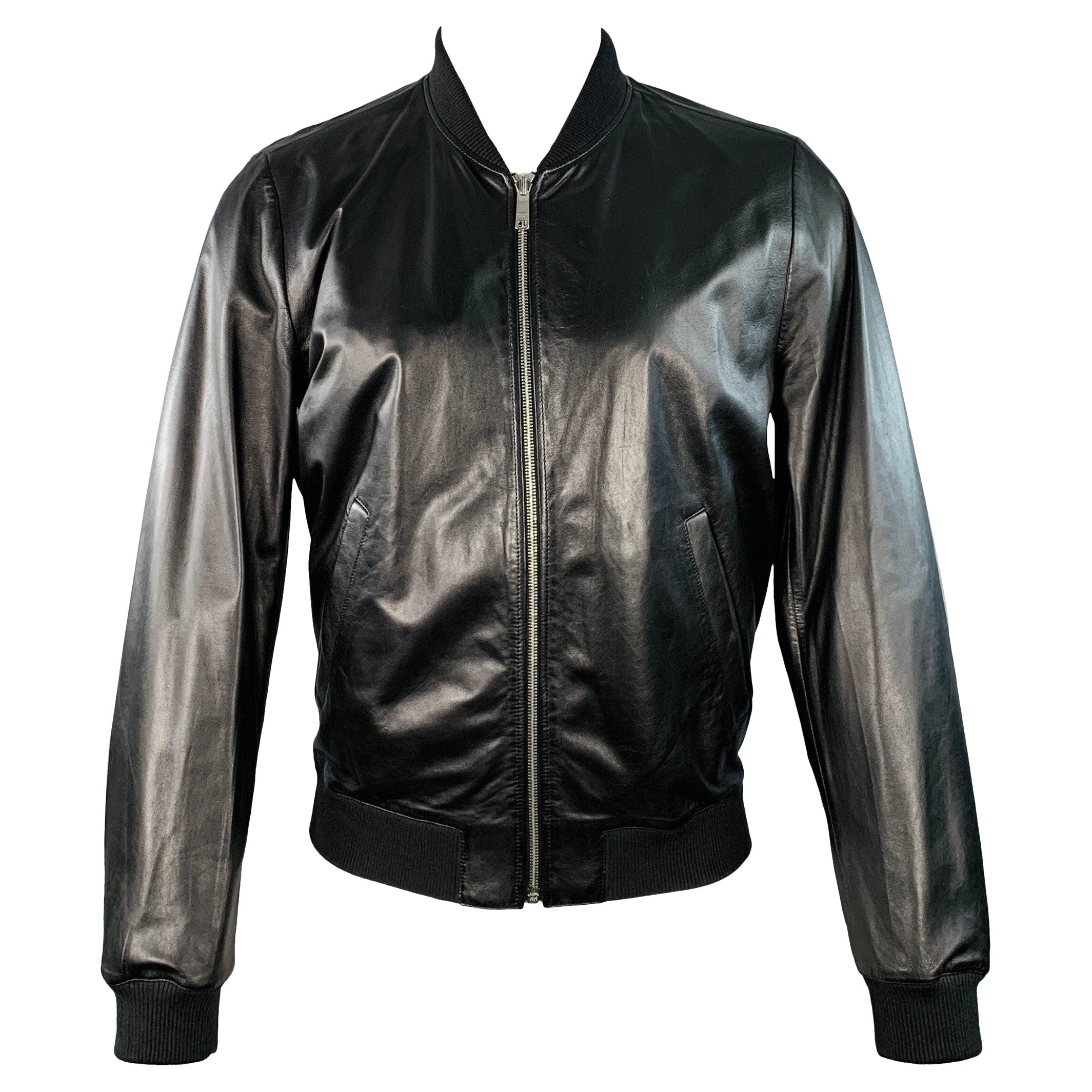 PRADA Size 38 Black Reversible Lambskin Leather Nylon Bomber Jacket For Sale