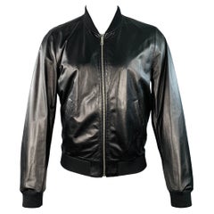 PRADA Size 38 Black Reversible Lambskin Leather Nylon Bomber Jacket