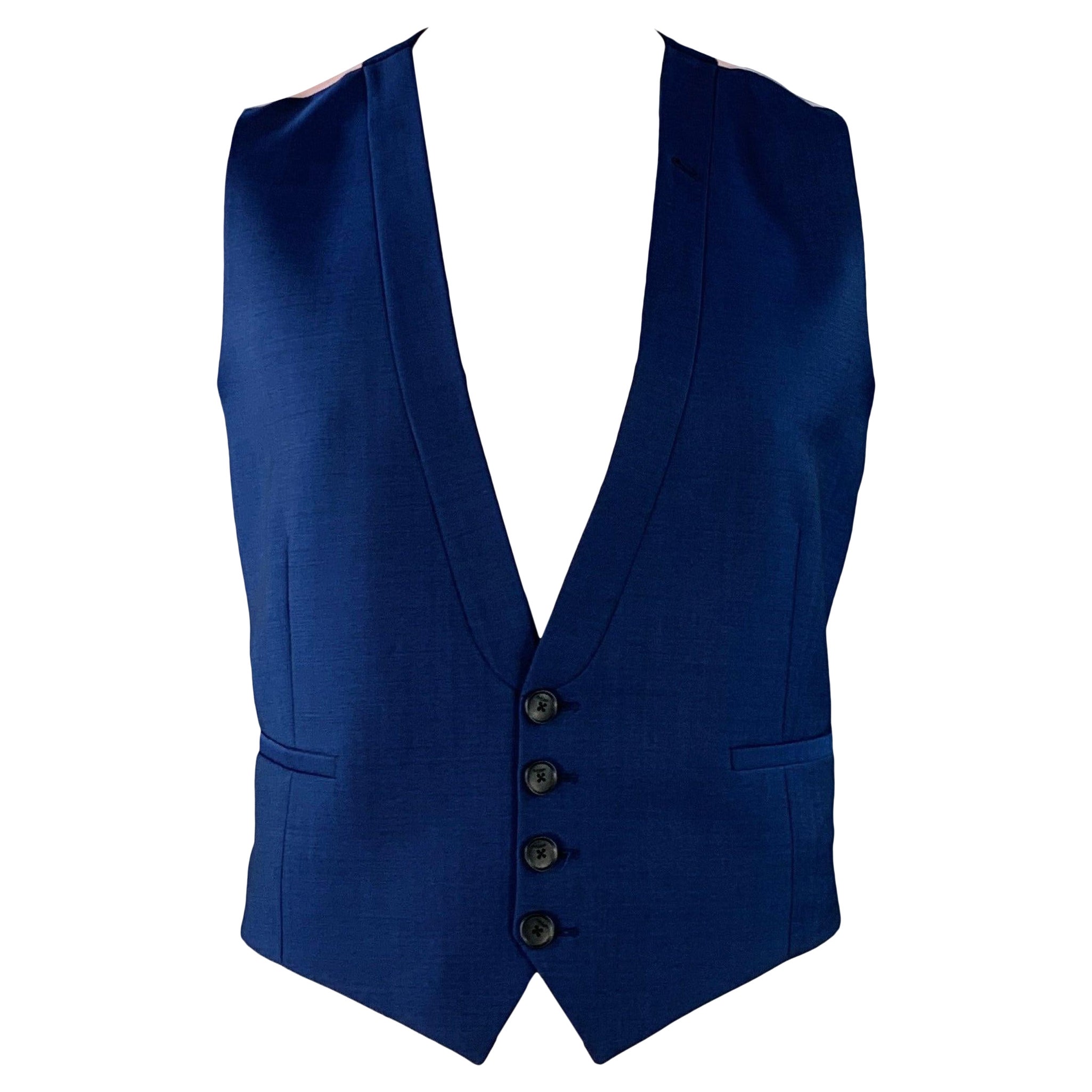 PAUL SMITH Size 44 Blue Pink Wool Mohair Single Breasted Collarless Vest For Sale