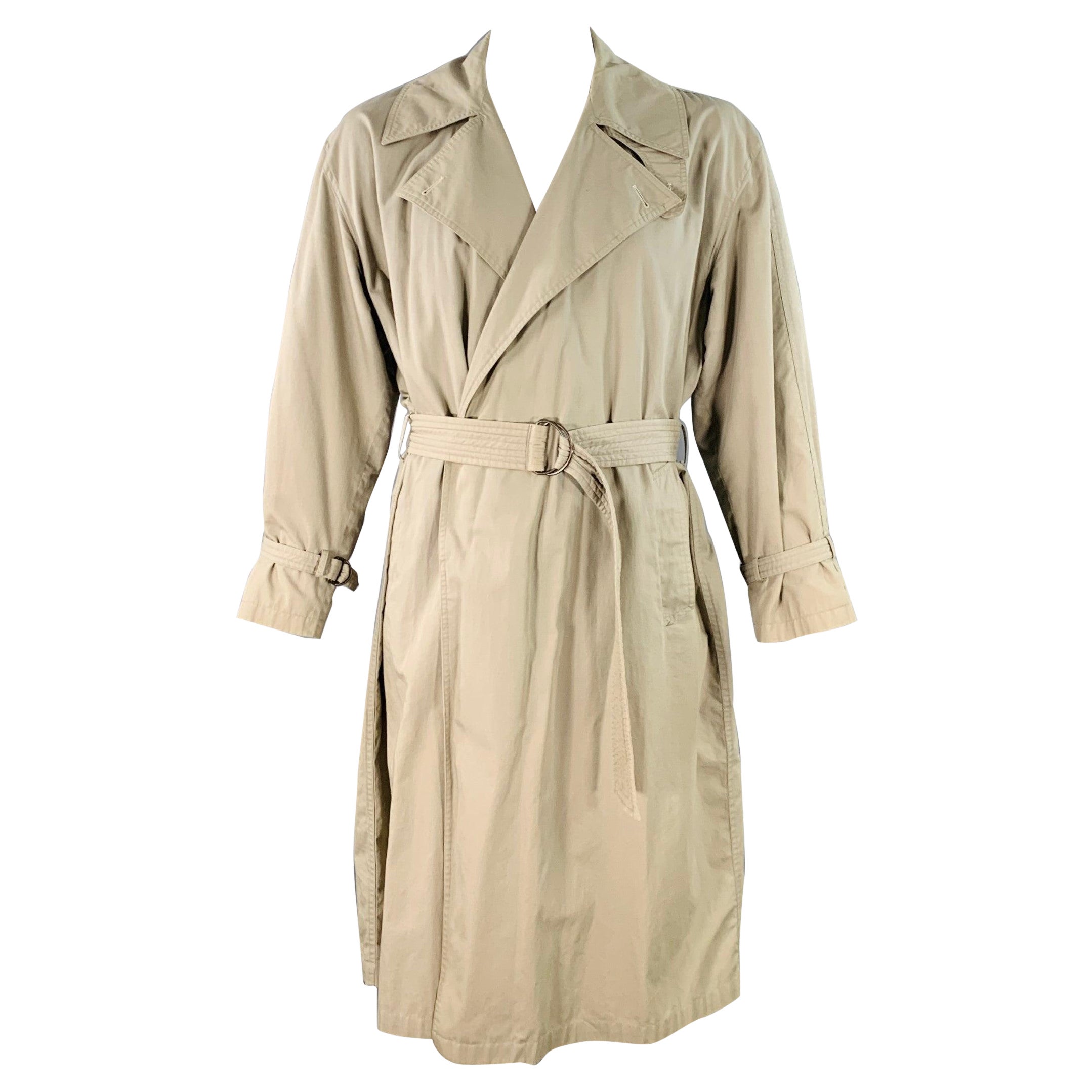 GIORGIO ARMANI Vintage Taglia L Trench in cotone kaki con cintura aperta sul davanti in vendita