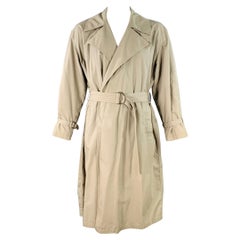 GIORGIO ARMANI Vintage Size L Khaki Cotton Open Front Belted Trenchcoat