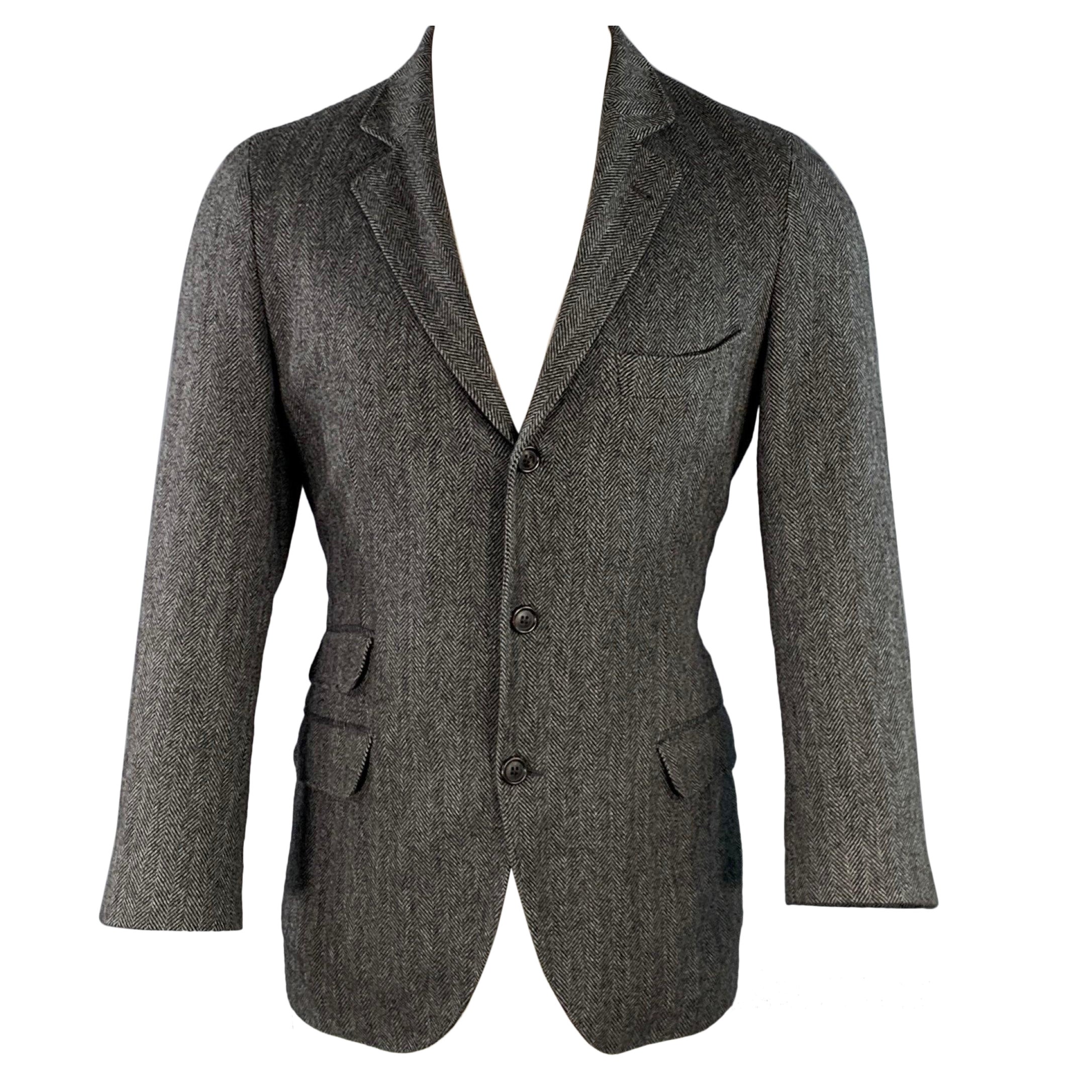 BRUNELLO CUCINELLI Size 38 Grey Black Herringbone Cashmere Sport Coat For Sale