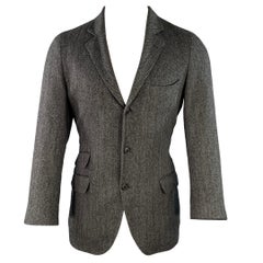 BRUNELLO CUCINELLI Size 38 Grey Black Herringbone Cashmere Sport Coat