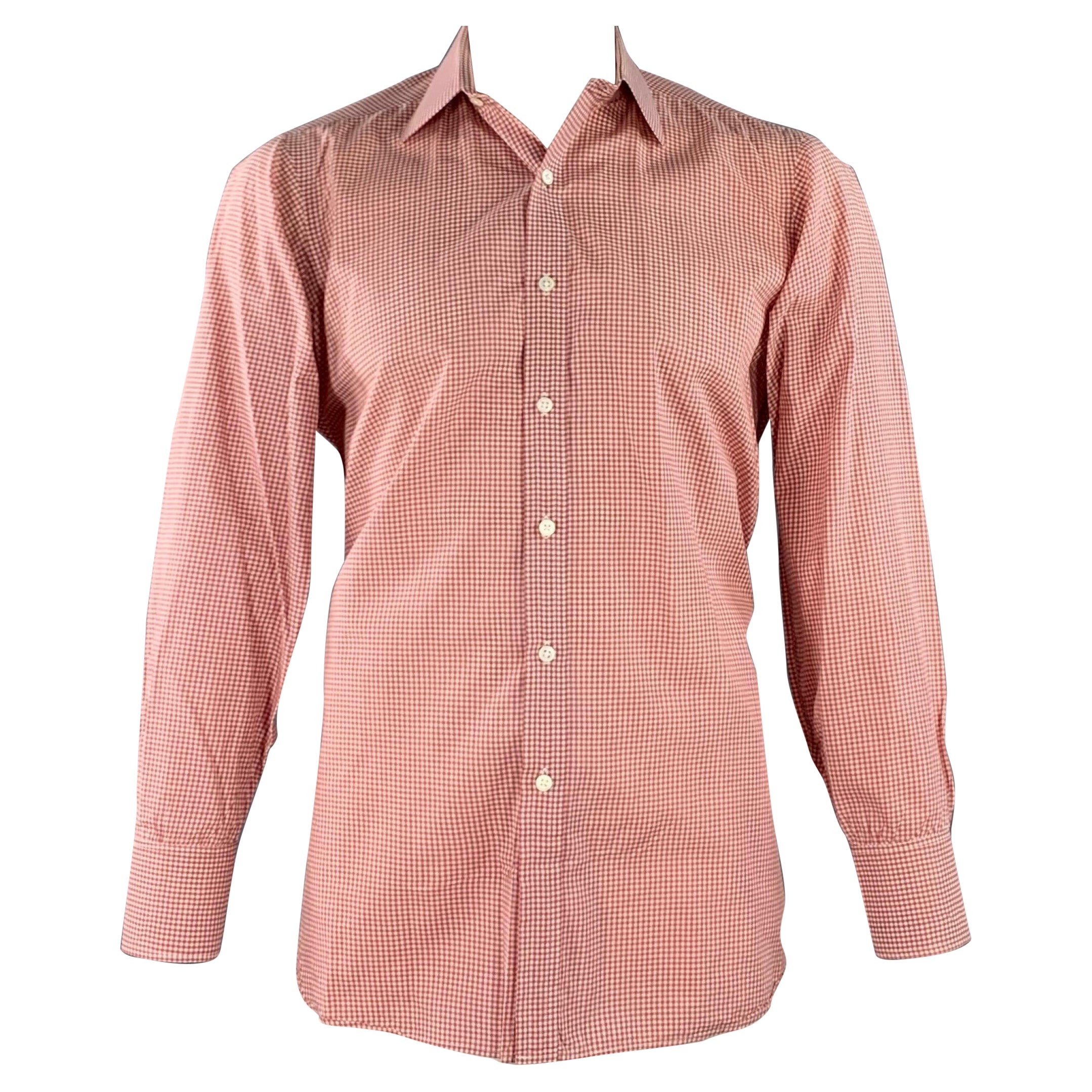 TURNBULL & ASSER Größe L Weißes Brick Gingham Baumwollhemd mit langen Ärmeln im Angebot