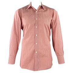 TURNBULL & ASSER Größe L Weißes Brick Gingham Baumwollhemd mit langen Ärmeln