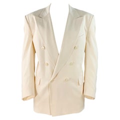 SAKS FIFTH AVENUE Size 48 Cream Silk Double Breasted Single Button Sport Coat