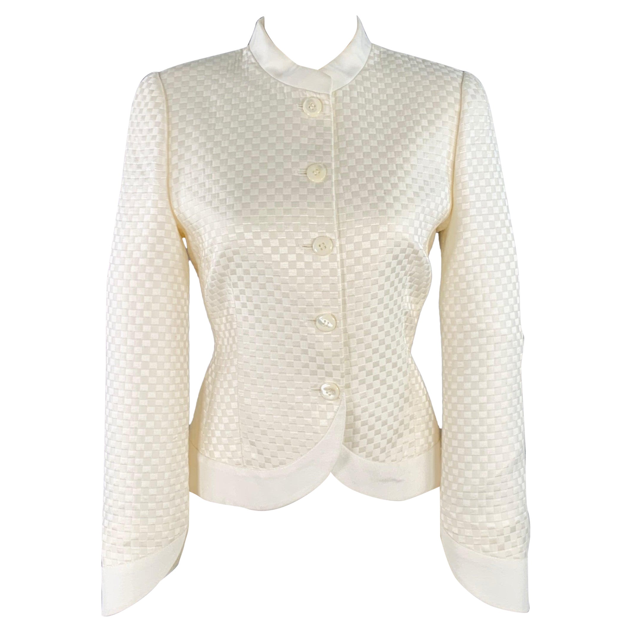 ARMANI COLLEZIONI Size 8 Cream Checkered Jacket Blazer For Sale
