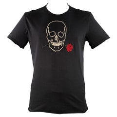 I.L.A. John Varvatos Size L Black Cream Red Embroidery Cotton Skull Rose Short Sleeve T-shirt