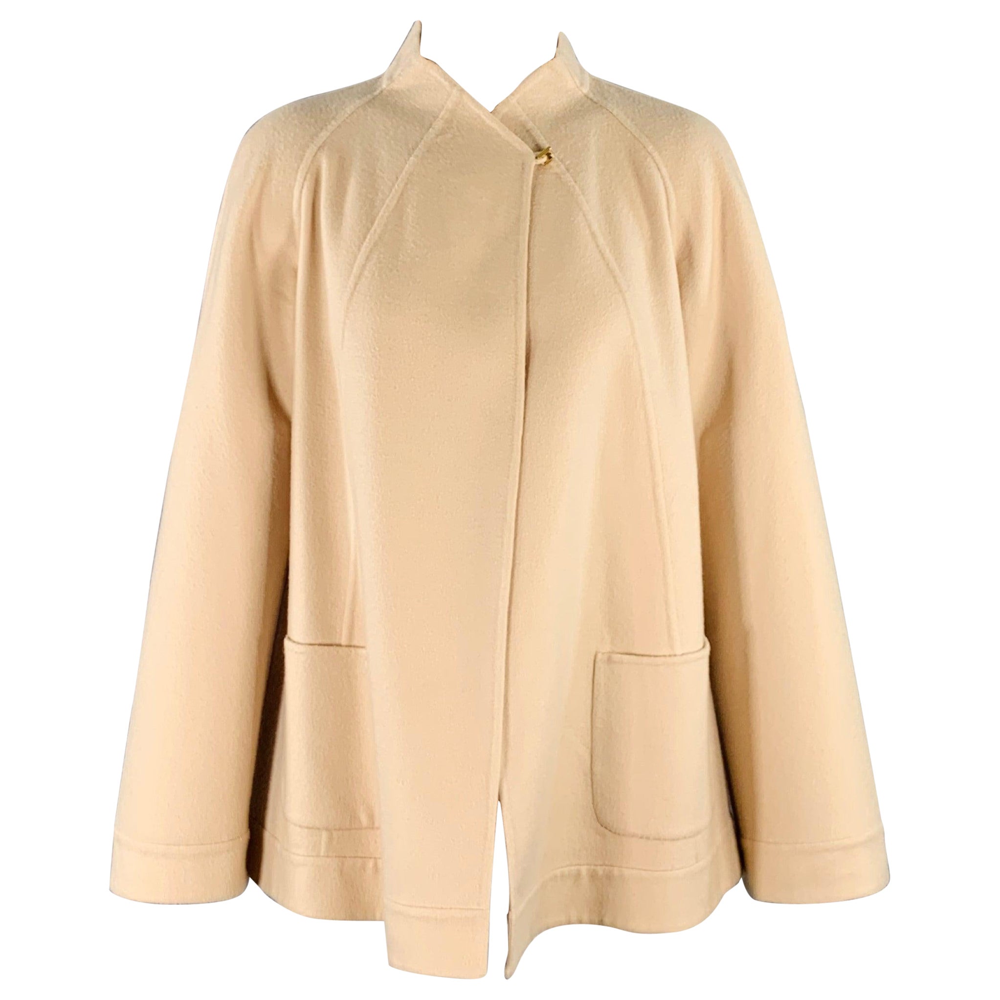 AGNONA Taille 4 Cardigan en cachemire beige à deux poches avec œillets et crochets en vente