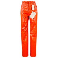 HELMUT LANG Size 2 Magma Orange Lambskin Leather Jean Cut Casual Pants