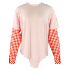BURBERRY Size M Pink Red Gingham Cotton Layered Oversized Crew Neck Pullover