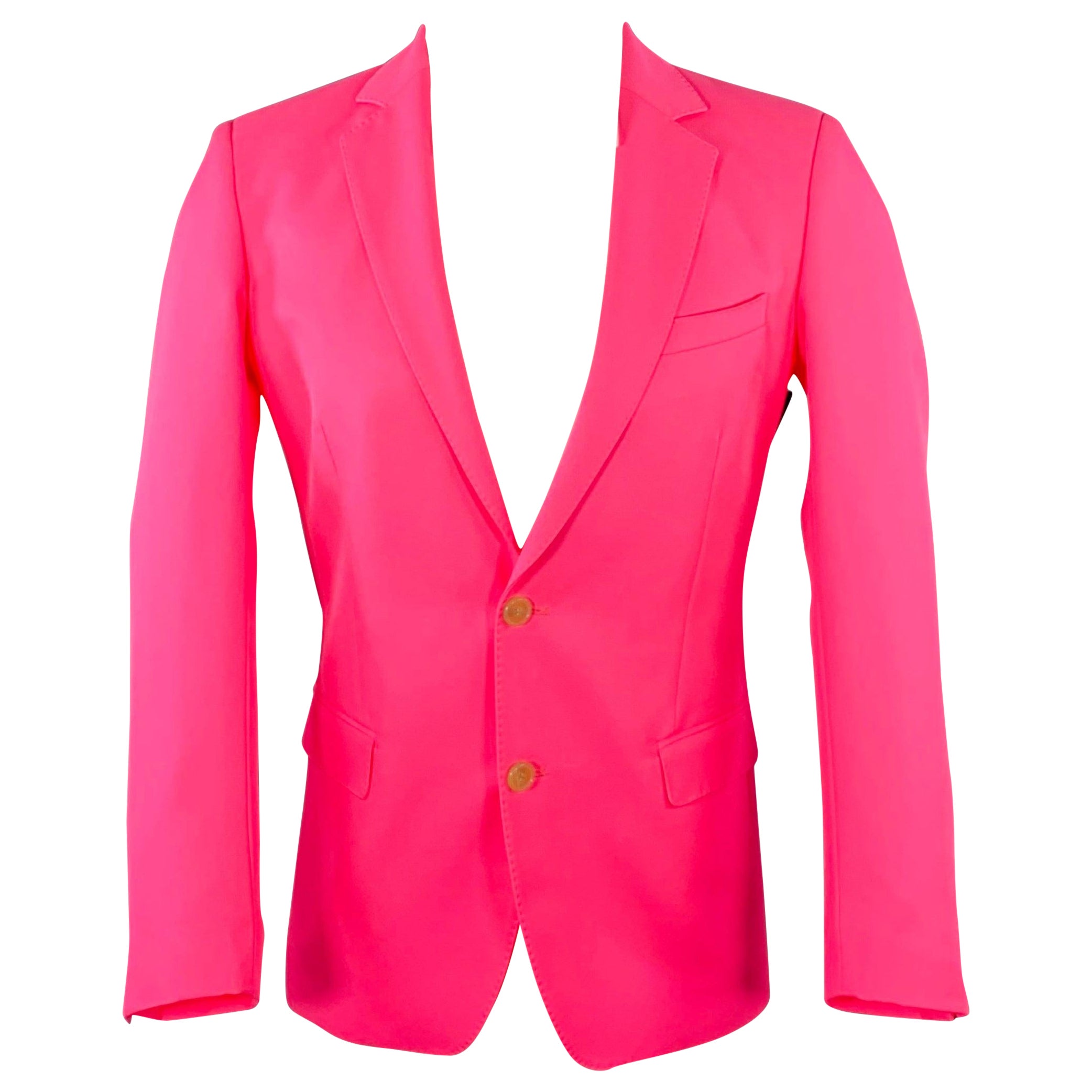 WALTER VAN BEIRENDONCK SS22 Size XS Pink Neon Twill Polyester Sport Coat For Sale