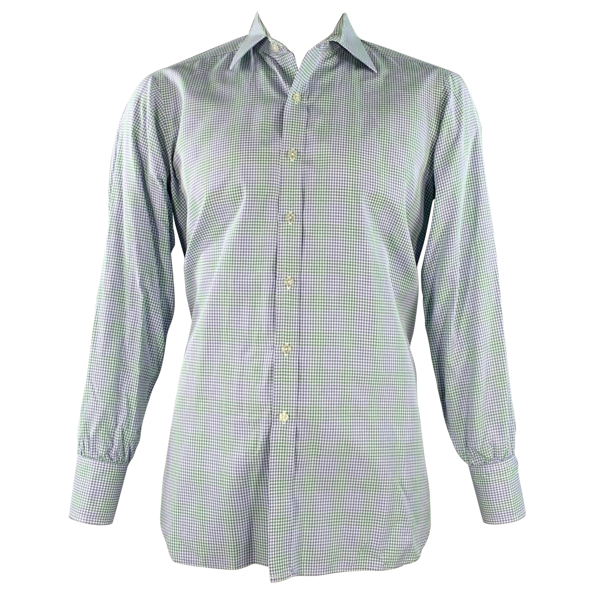 TURNBULL & ASSER Größe L Grün Blau Gingham Baumwolle Langarmhemd im Angebot