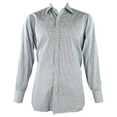TURNBULL & ASSER Größe L Grün Blau Gingham Baumwolle Langarmhemd