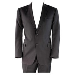 Burberry London Taille 44 Regular Costume en laine à rayures noires et grises à revers échancré