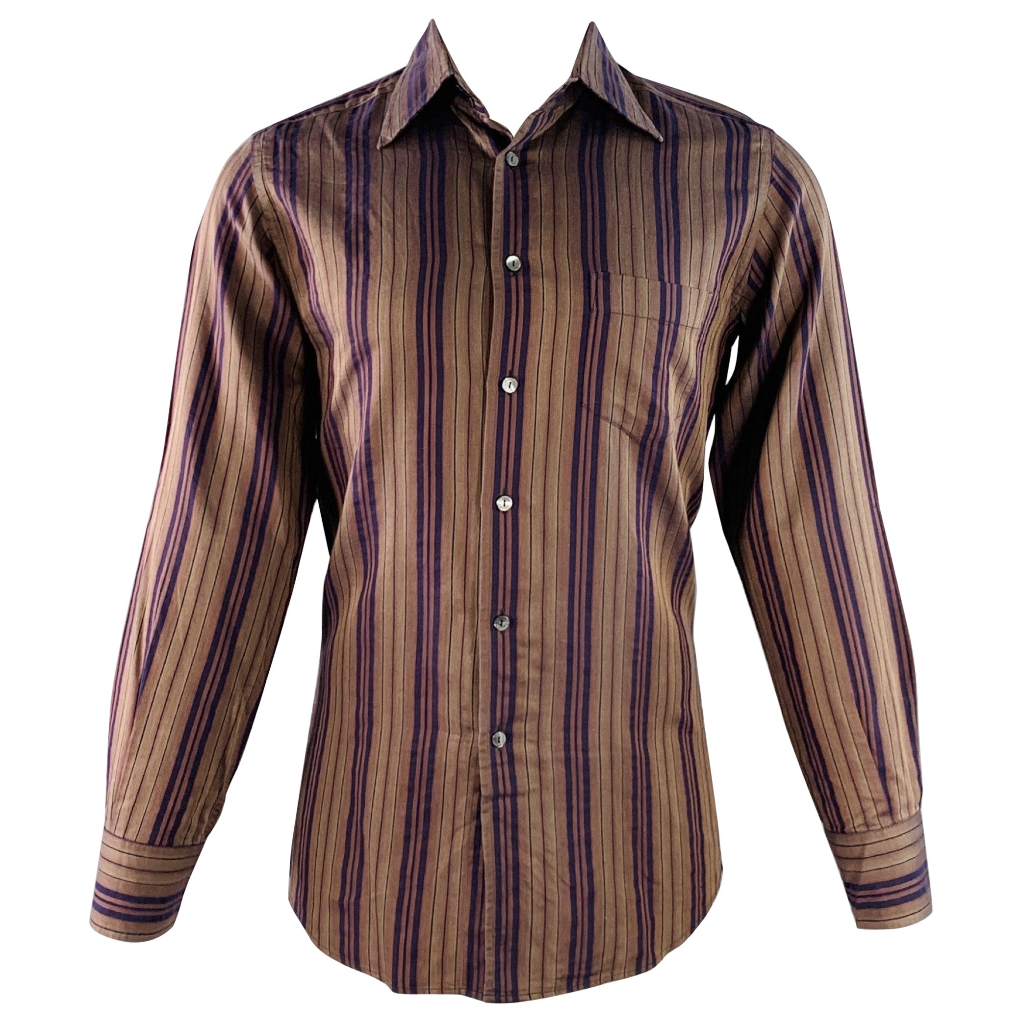 DOLCE & GABBANA - Camicia a maniche lunghe a righe marroni con un taschino - taglia S