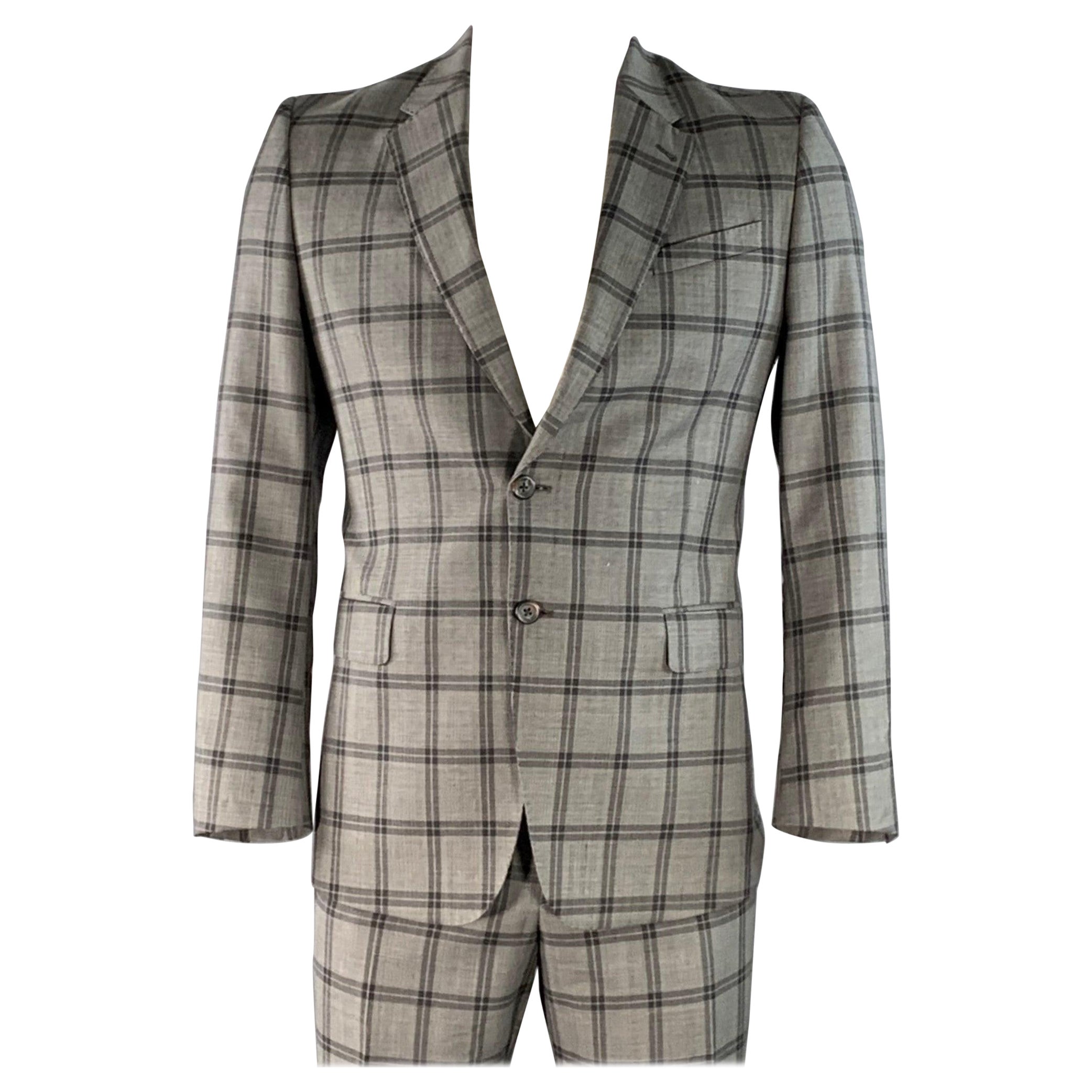PAUL SMITH Taille 42 The Byard Regular Costume en laine à carreaux gris anthracite à revers échancré en vente