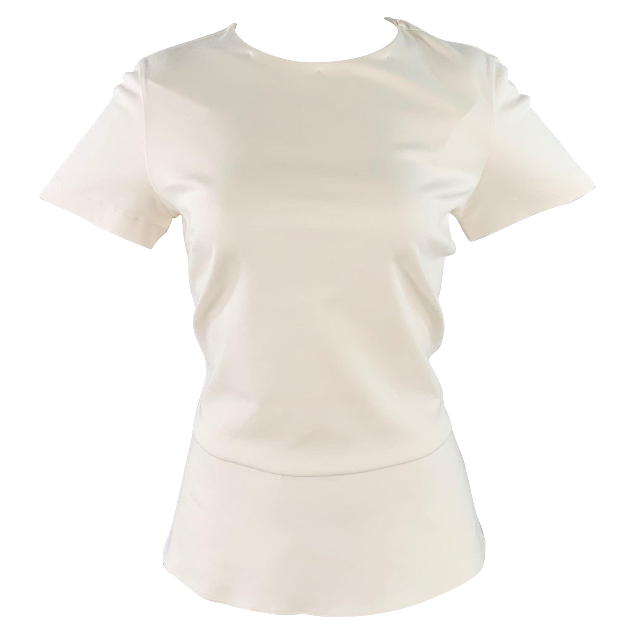 BRUNELLO CUCINELLI Größe M Creme Baumwollmischung Kurzarm Schößchen Casual Top im Angebot