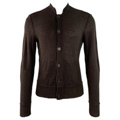JOHN VARVATOS Size M Brown Waffle Knit Linen Collarless Cardigan