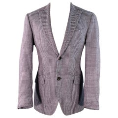 ETRO Size 40 Grey Burgundy Glenplaid Silk Cotton Slim Fit Peak Lapel Sport Coat