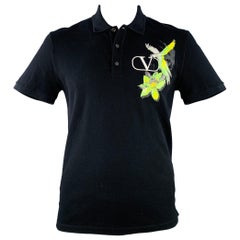 VALENTINO 2020 Size L Black Green Yellow Parrot Graphic Cotton Buttoned Polo