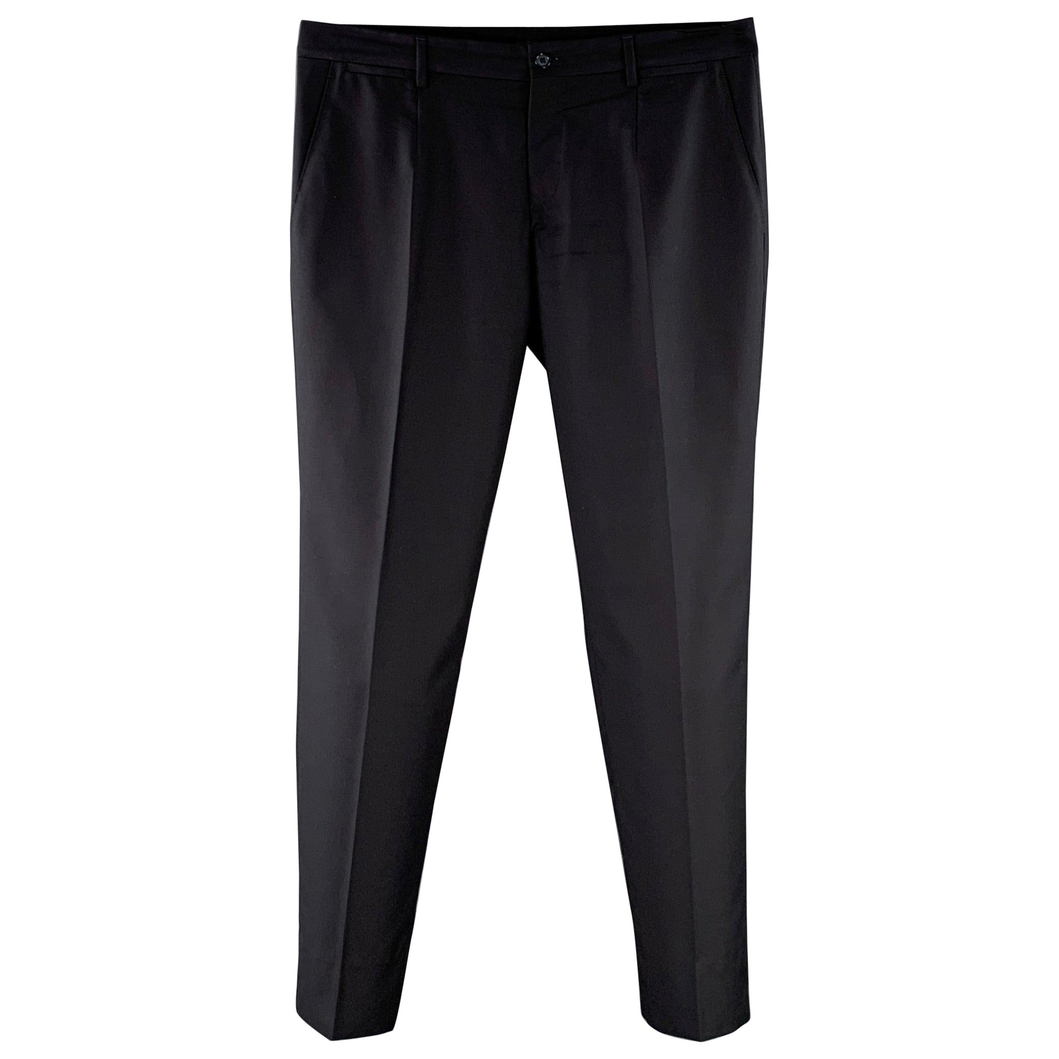 Dolce & Gabbana Taille 34 Navy Wool Silk Tapered Zip Fly Dress Pants en vente
