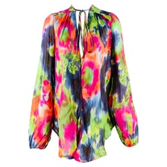 PLEIN SUD Größe 6 Mehrfarbige Seide Tie Dye V-Ausschnitt Bauernbluse Lässiges Oberteil