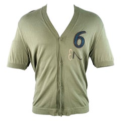 BOTTEGA VENETA Size M Green Blue Numbers Applique Cotton V-Neck Short Sleeve Shirt