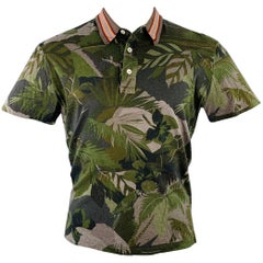 VALENTINO Taille M Greene Black Grey Leaves Cotton Buttoned Polo