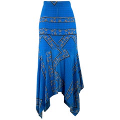GANNI Size 4 Blue Black Silk Handkerchief Asymmetrical Midi Skirt